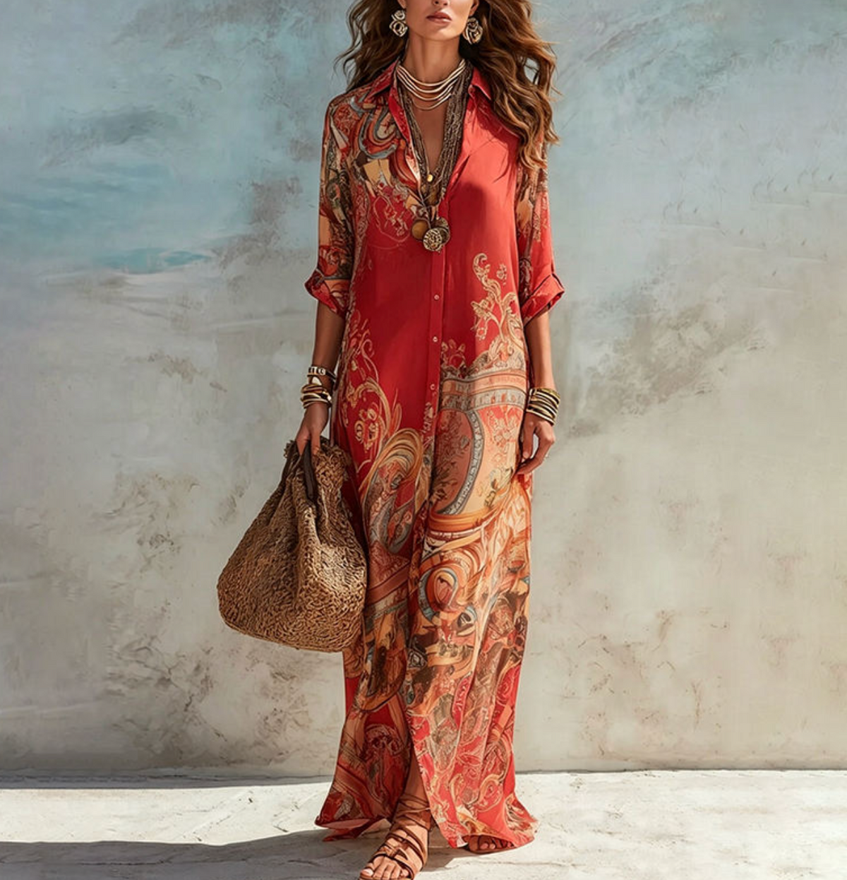 Vintage Print Maxi Dress