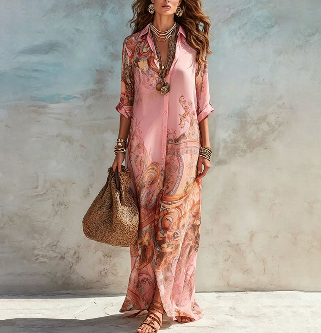 Vintage Print Maxi Dress