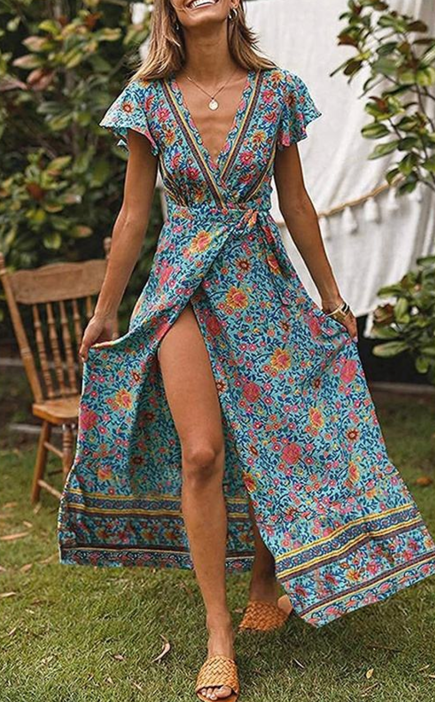 Bohemian Floral Print Maxi Dress