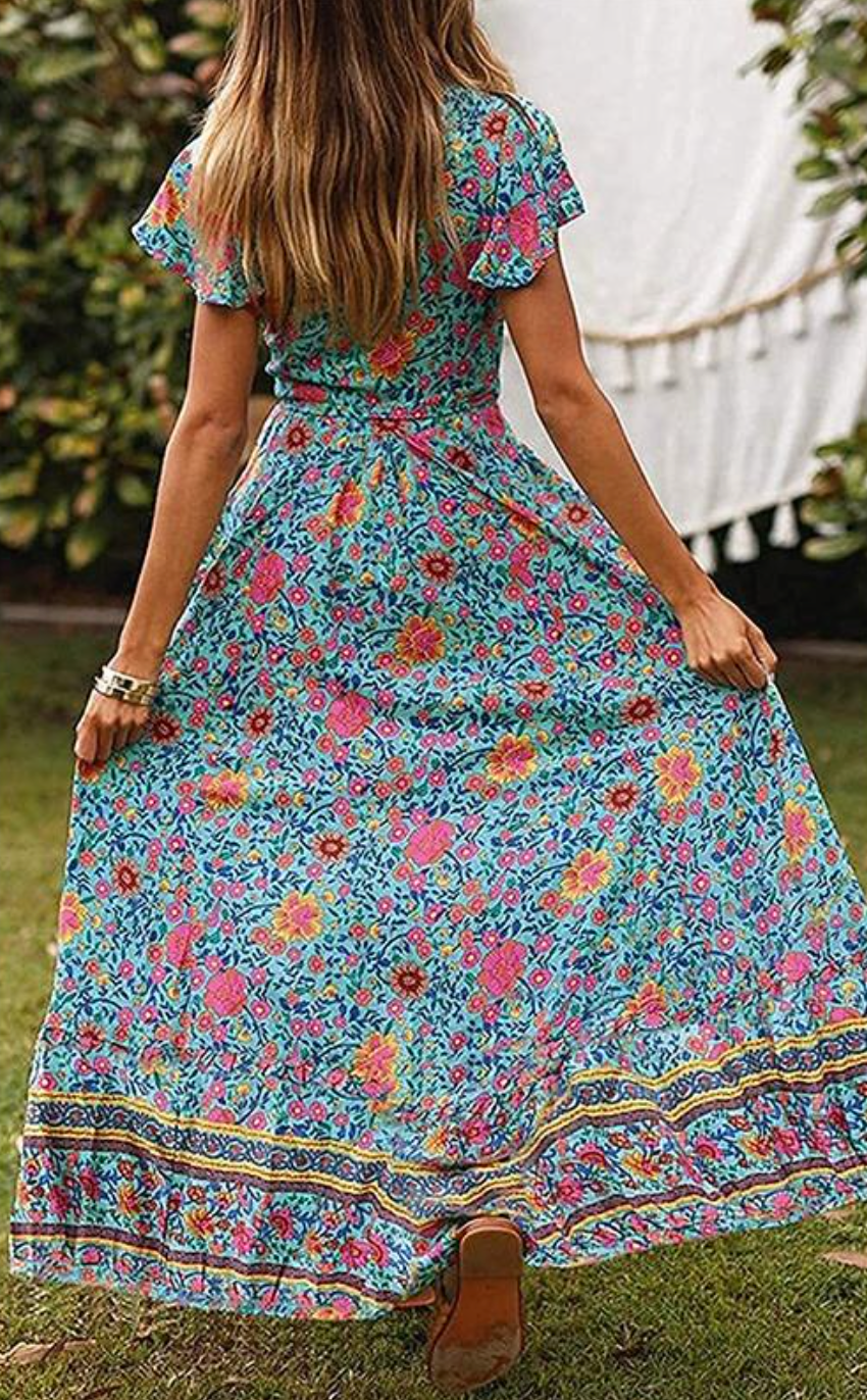 Bohemian Floral Print Maxi Dress