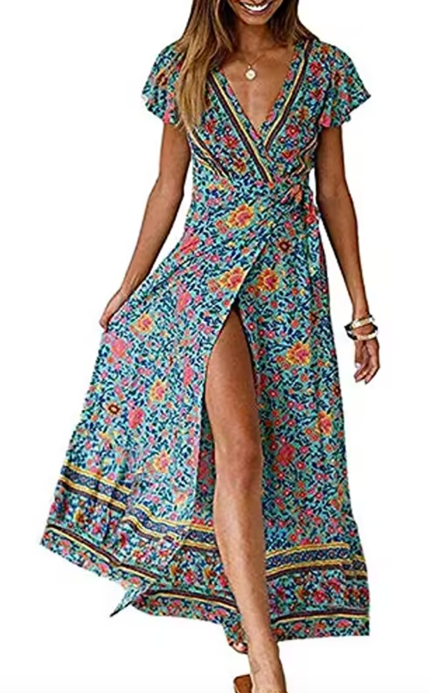 Bohemian Floral Print Maxi Dress
