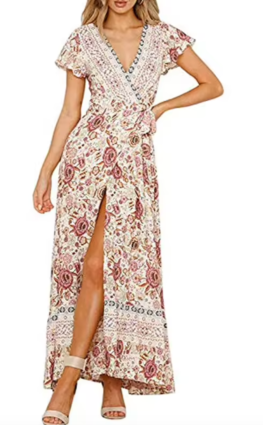 Bohemian Floral Print Maxi Dress