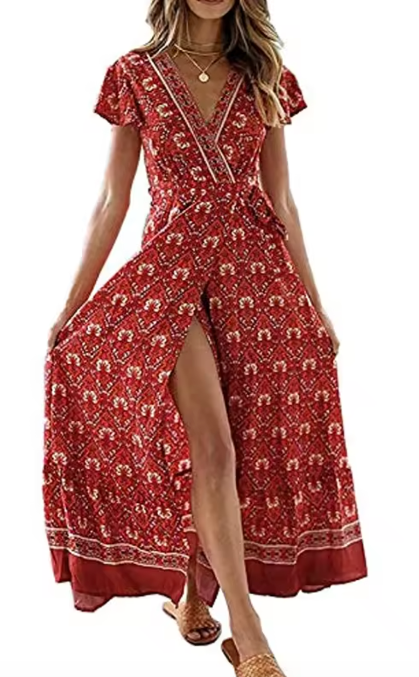 Bohemian Floral Print Maxi Dress