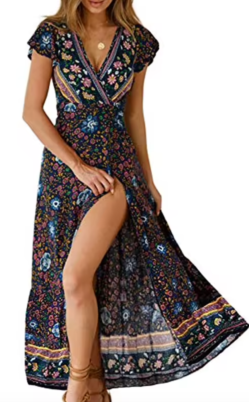 Bohemian Floral Print Maxi Dress