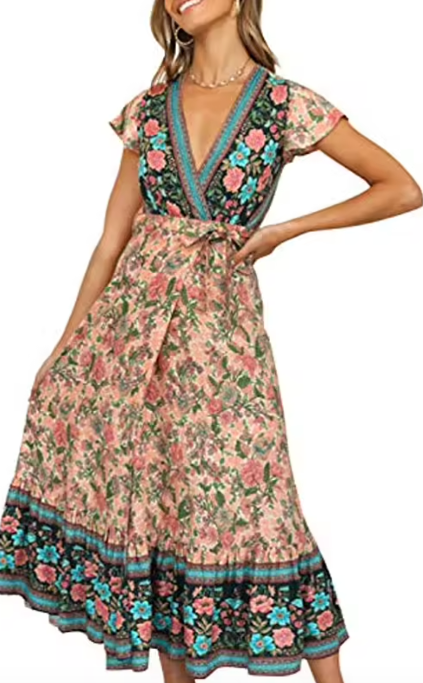 Bohemian Floral Print Maxi Dress