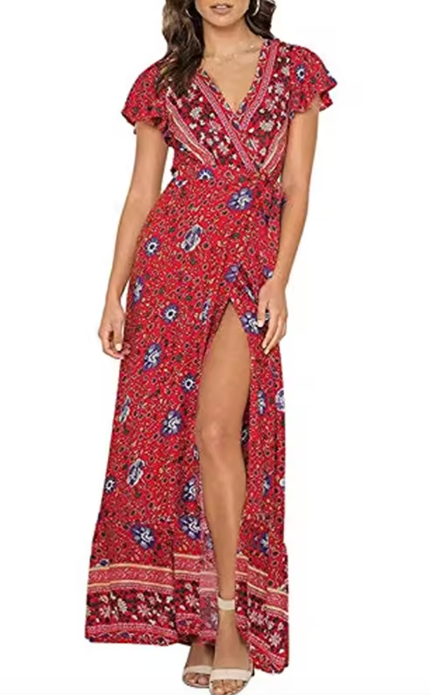 Bohemian Floral Print Maxi Dress
