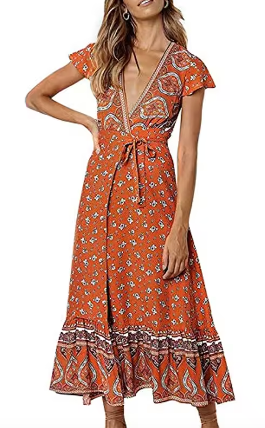 Bohemian Floral Print Maxi Dress