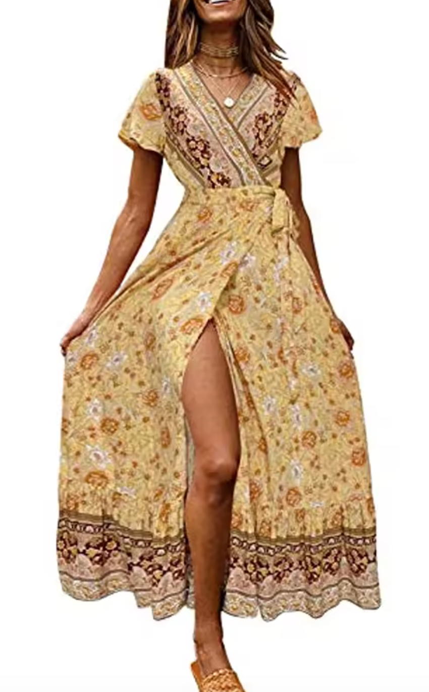Bohemian Floral Print Maxi Dress